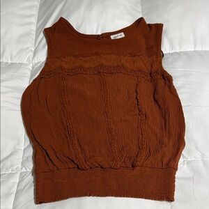 Brown Smocked Tank Top with Wide Straps